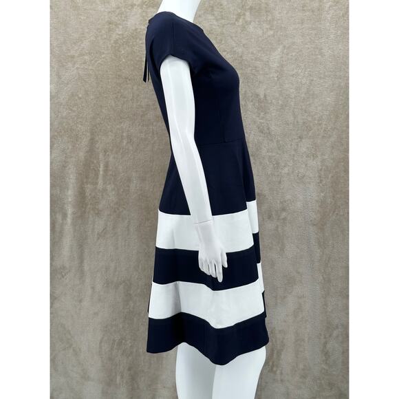 Hobbs Dress Women US 6 Lizzie Navy White Fit & Flare Nautical Stripe Office Work - Picture 3 of 12